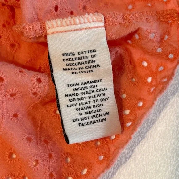 Nanette Lepore Eyelet Blouse Womens S Coral Pink Puff Sleeve Peplum Top - Picture 5 of 6